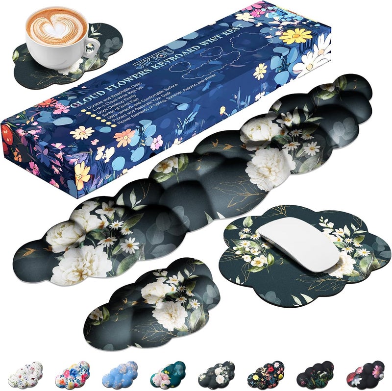 JIKIOU Cloud Wrist Rest Keyboard, Cloud Keyboard Wrist Pad Set with Comfortable Cloth, Cute Arm Rest for Palm Support, PC/Gaming Desk Accessories/Office Setup/Computer Hand Cushion Peony - Image 1